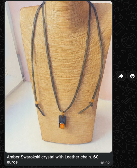 Amber Swarovski Crystal with Leather Chain