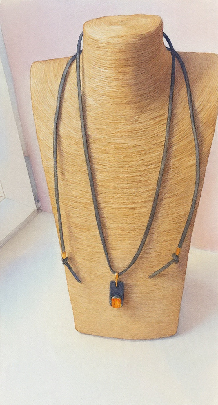 Amber Swarovski Crystal with Leather Chain