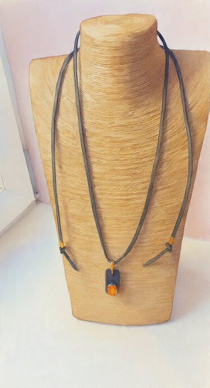 Amber Swarovski Crystal with Leather Chain