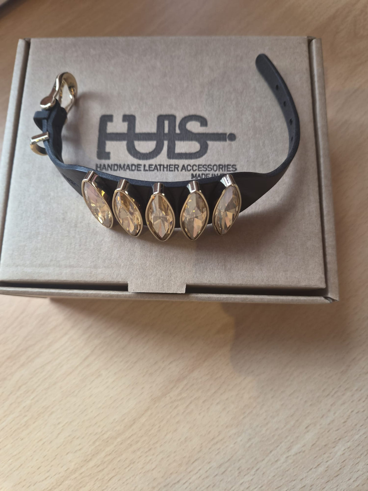Tulsi Leather Bracelet with Swarovski Crystal and Gold Plate