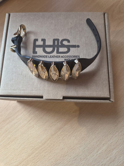 Tulsi Leather Bracelet with Swarovski Crystal and Gold Plate