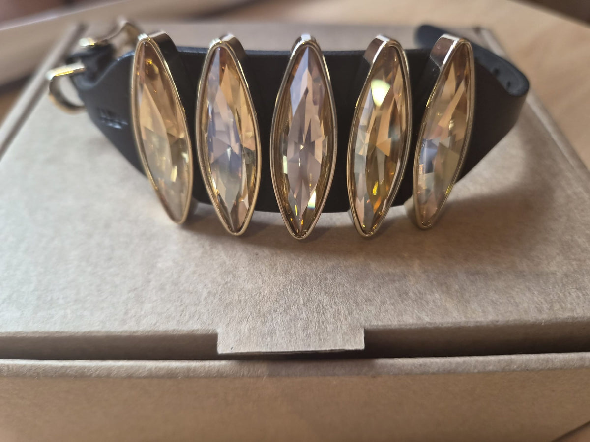 Tulsi Leather Bracelet with Swarovski Crystal and Gold Plate