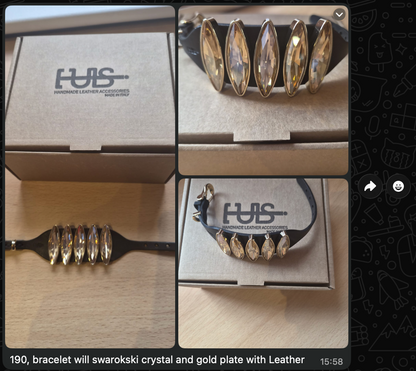 Tulsi Leather Bracelet with Swarovski Crystal and Gold Plate