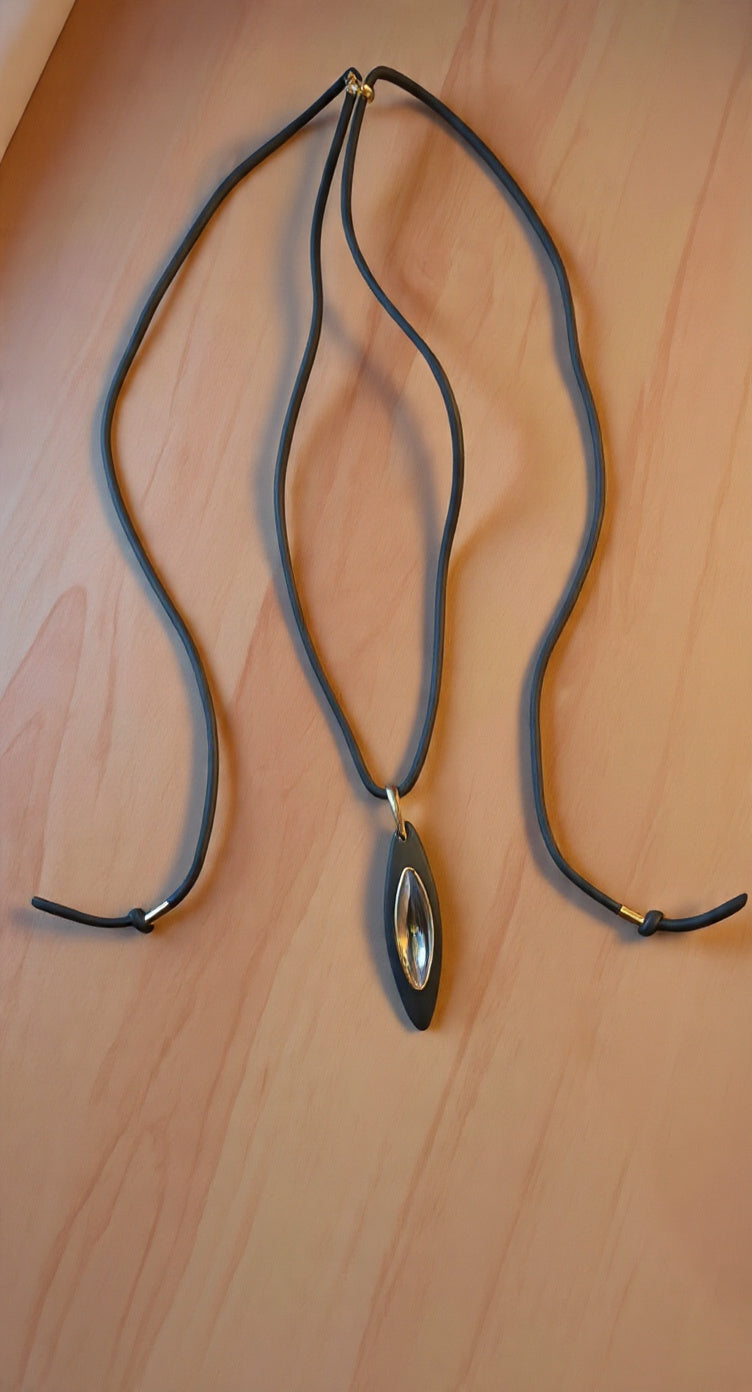 Long Leather Necklace with Swarovski Crystal and Gold Plated Pendant