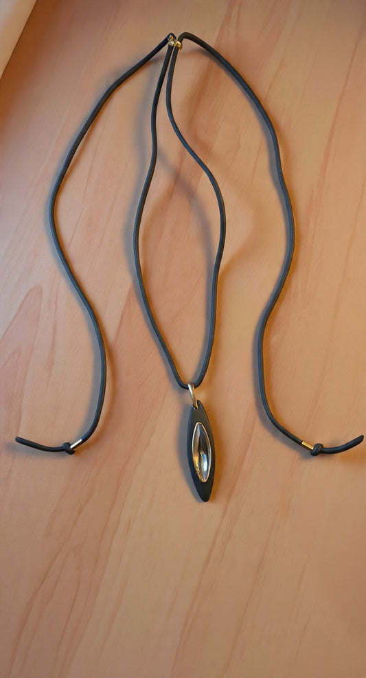 Long Leather Necklace with Swarovski Crystal and Gold Plated Pendant