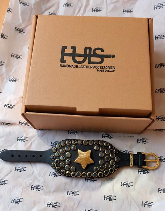 Leather Bracelet with Swarovski Crystal and Gold Plated Star